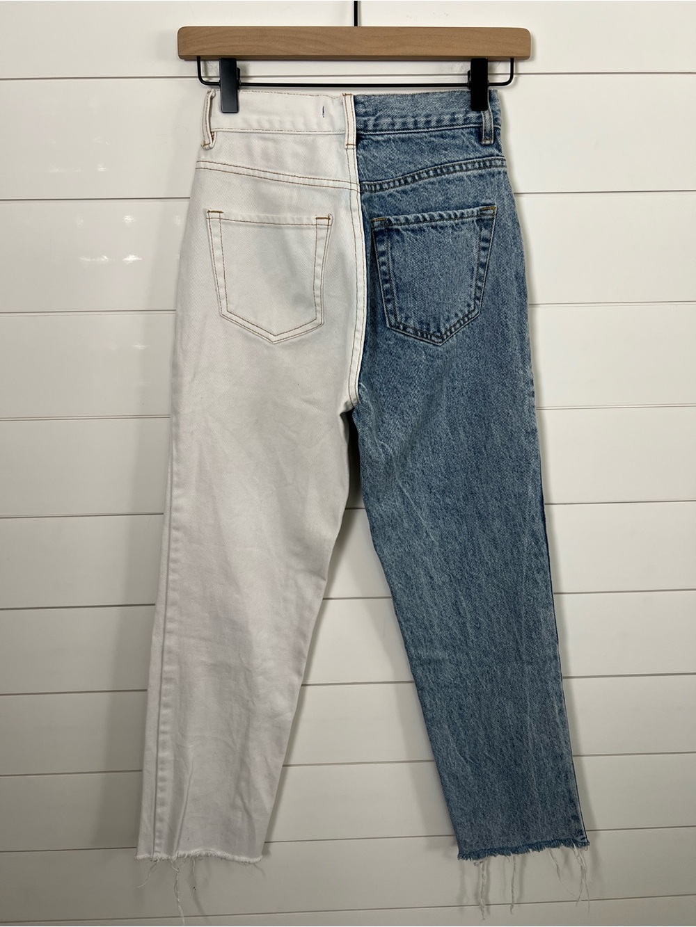 PacSun Two Tone Colorblock Straight Leg Jeans Raw Hem Womens 0 100% Cotton - Picture 4 of 14